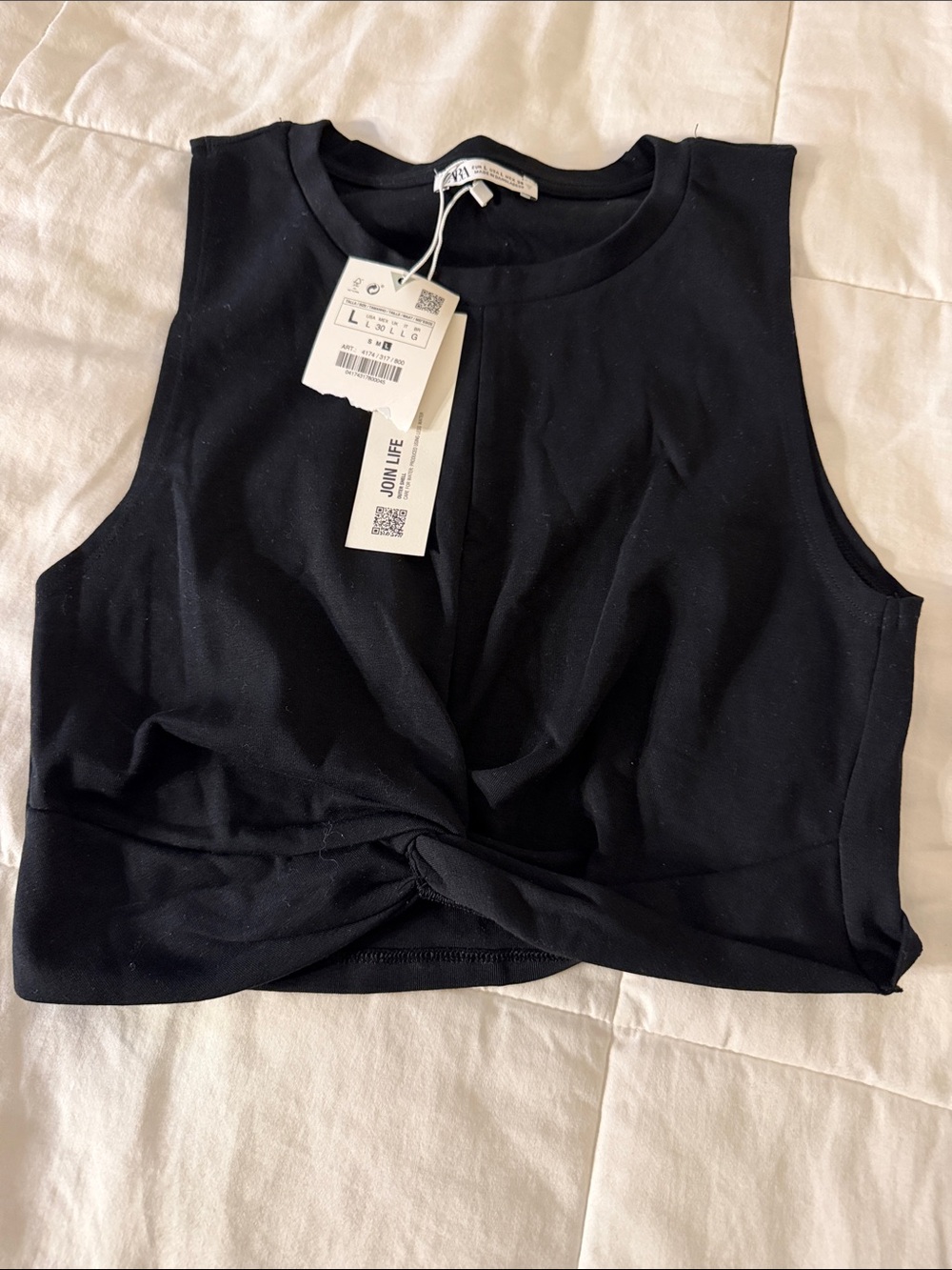 Zara Black Twist-Front Sleeveless Crop Top